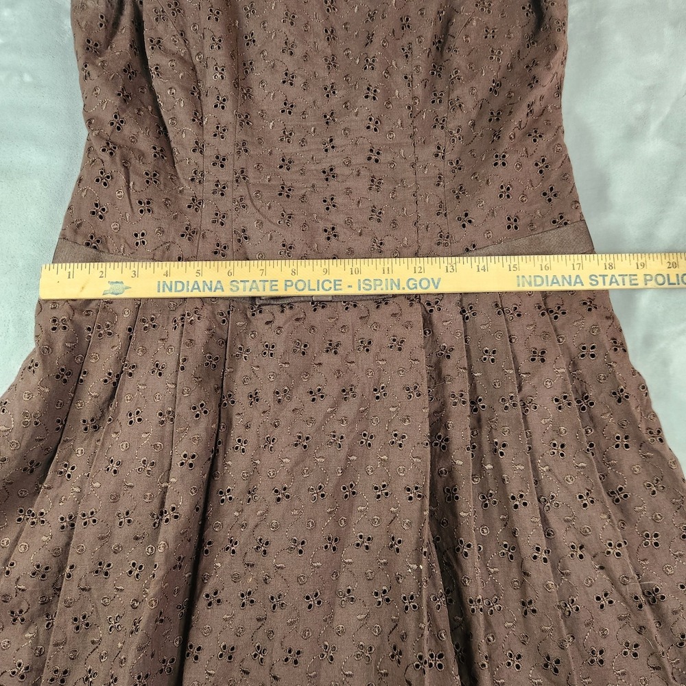 Talbots Brown Eyelet Embroidered Midi Dress Size 10 Classic Cottagecore Peasant - Picture 3 of 8